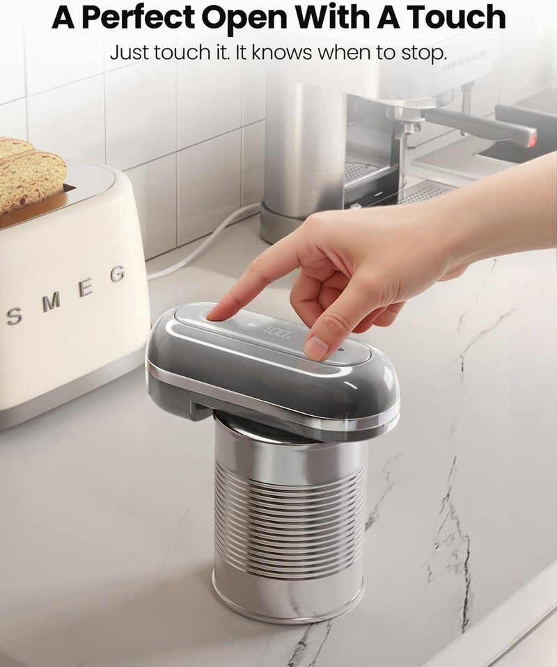 Canslab RETRO Electric Can Opener, Auto-Stop One-Touch Operation, USB Rechargeable with LED Battery Track, Side Cut Smooth Edge Can Opener for Seniors with Arthritis, Wall-Mountable Small Size, Grey - Image 4